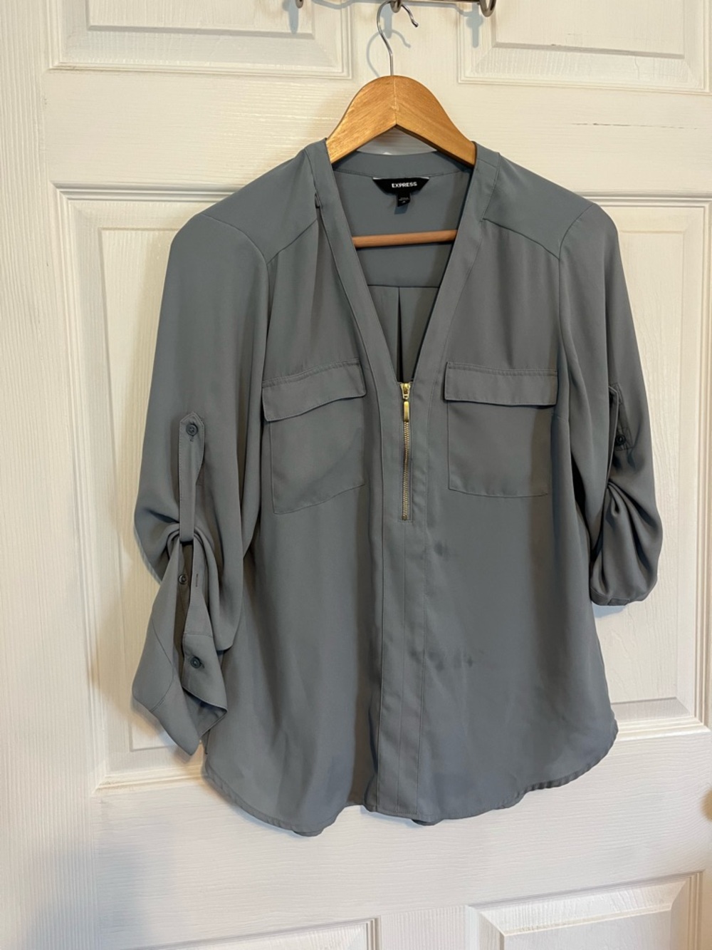 Express Blue Quarter-Zip Roll-Sleeve Blouse